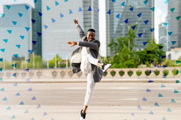 Man jumping up in joy