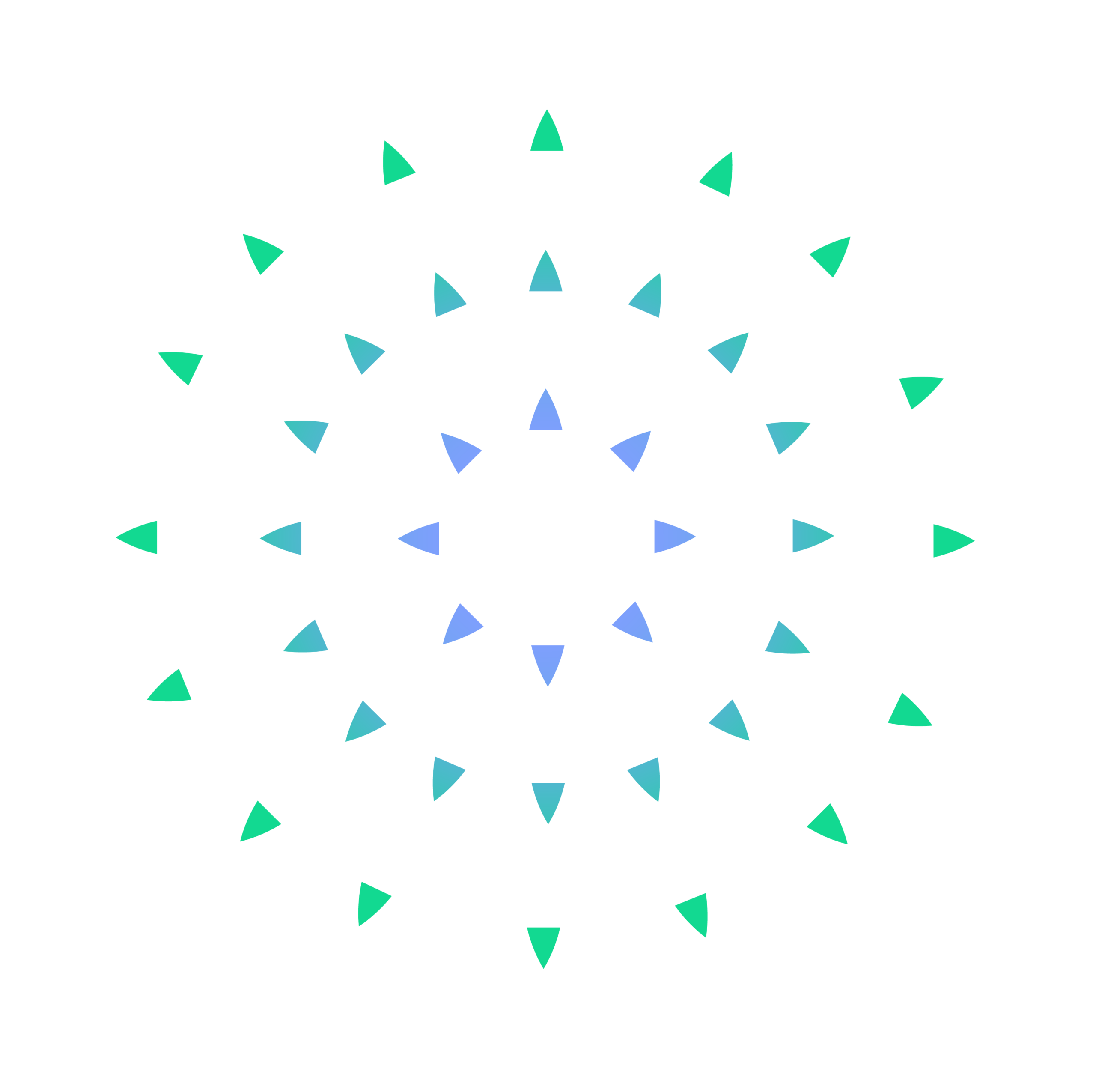 green and blue arrows pointing out in a circle